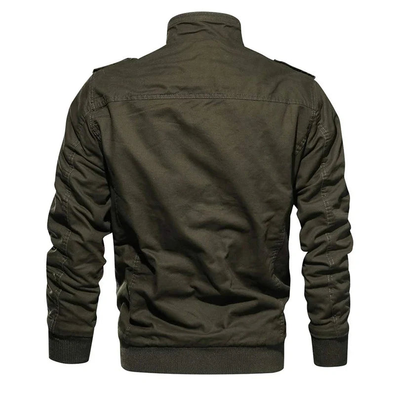 Men's Fleece Jackets Windbreaker Coats Fall Winter Thermal Bomber Jackets Multi-pockets Stand Collar Motorcycle Jacket