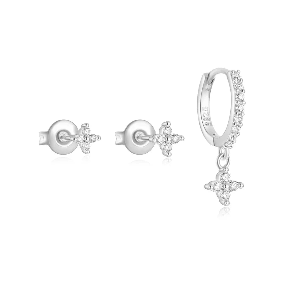 CANNER Set Double Layer Smooth Classic Hoop Earrings For Women 925 Sterling Silver Ins Flower Color Zircon Earrings Fine Jewelry