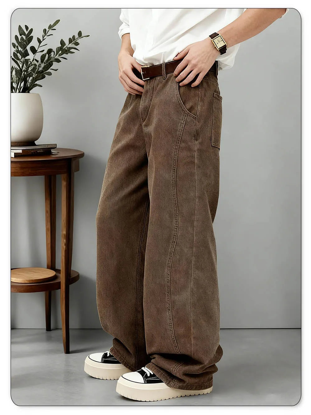 American Men's Retro Brown Ultra Baggy Wide Leg Jeans Street Casual Embroidery Oversized Men's Clothes Unisex Denim Pants
