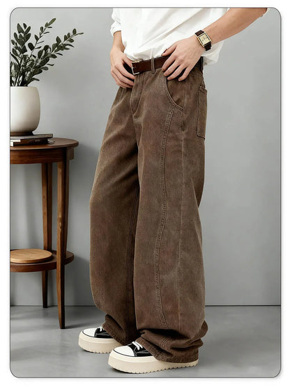 American Men's Retro Brown Ultra Baggy Wide Leg Jeans Street Casual Embroidery Oversized Men's Clothes Unisex Denim Pants