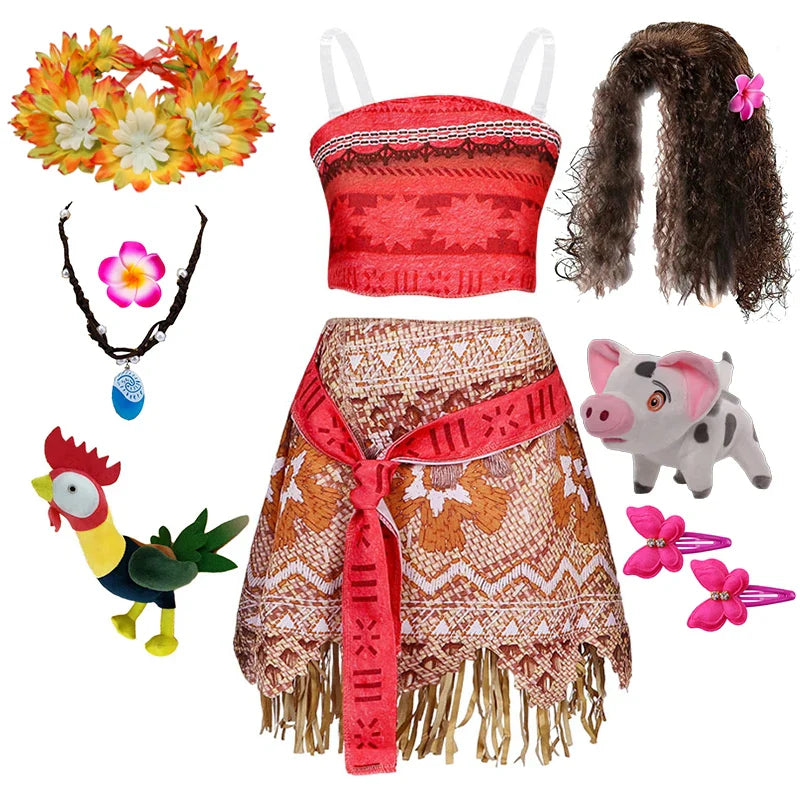 Movie Moana Girl Dress Halloween Cosplay Party Costume Princess Fancy Clothes Children Vaiana Outfit Dress