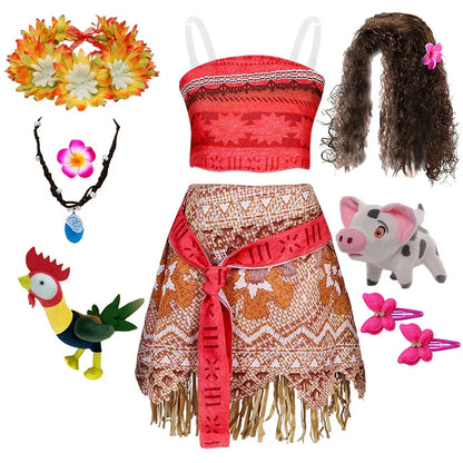 Movie Moana Girl Dress Halloween Cosplay Party Costume Princess Fancy Clothes Children Vaiana Outfit Dress