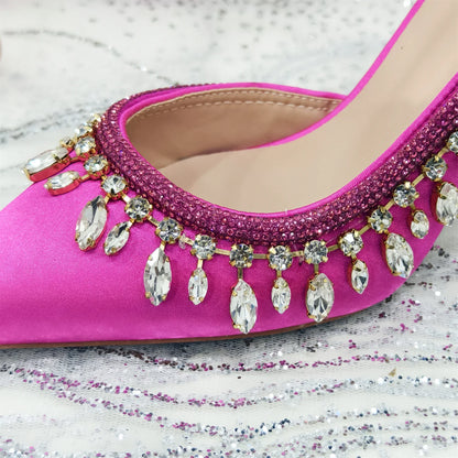 Pointed-Toe High Women Heels Shoes and Bags for Women Rhinestone Evening Party Elegant Luxury Handbag