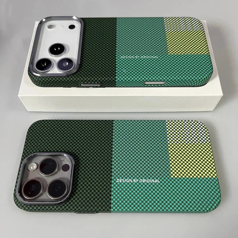 Magnetic Pixel Grid Texture Phone Case for IPhone 17 16E 15 14 Pro Max Metal Lens Buttons Slim Hard Protect Cover