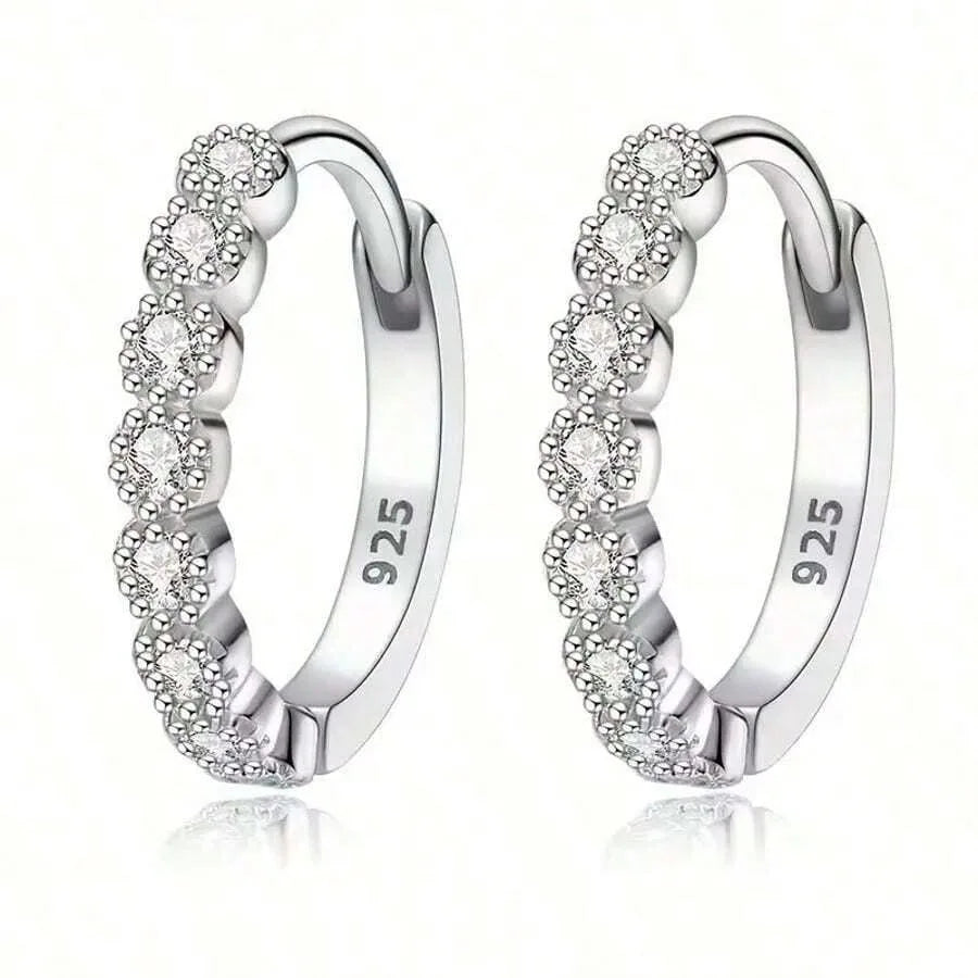 Trendy Silver Mini Stud Earrings for Women Stainless Steel Sparkling Zircon Piercing Jewelry Set Daily Party Tiny Simple