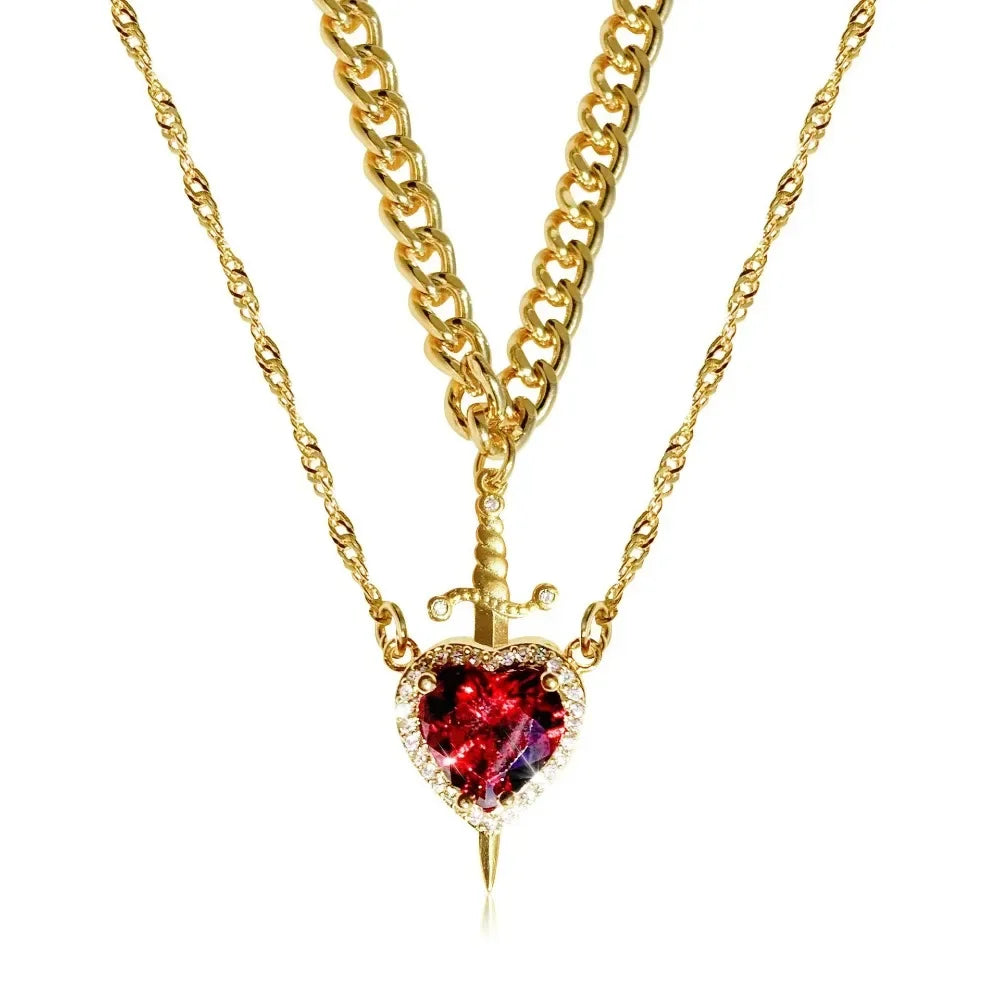 Couple Necklace Heart and Sword Pendant Necklace for Women Gothic Punk Romantic Valentine Day Jewelry Gifts Accessories