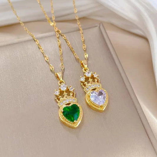 Crown Love Full of Rhinestones Sparkling Micro-Inlaid Design Simple Ladies Wedding Gift Pendant Necklace