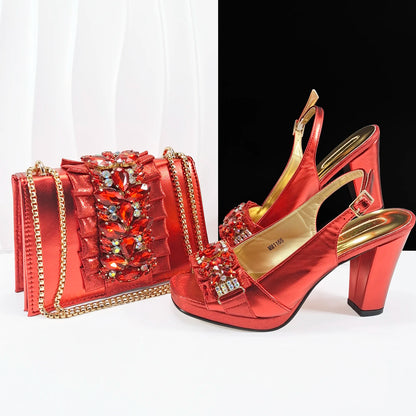 Lastest Italian Design Fashion Style Ladies Shoes with Matching Bag Set 2025 Nigerian Shoes and Bag Set HFG1-2