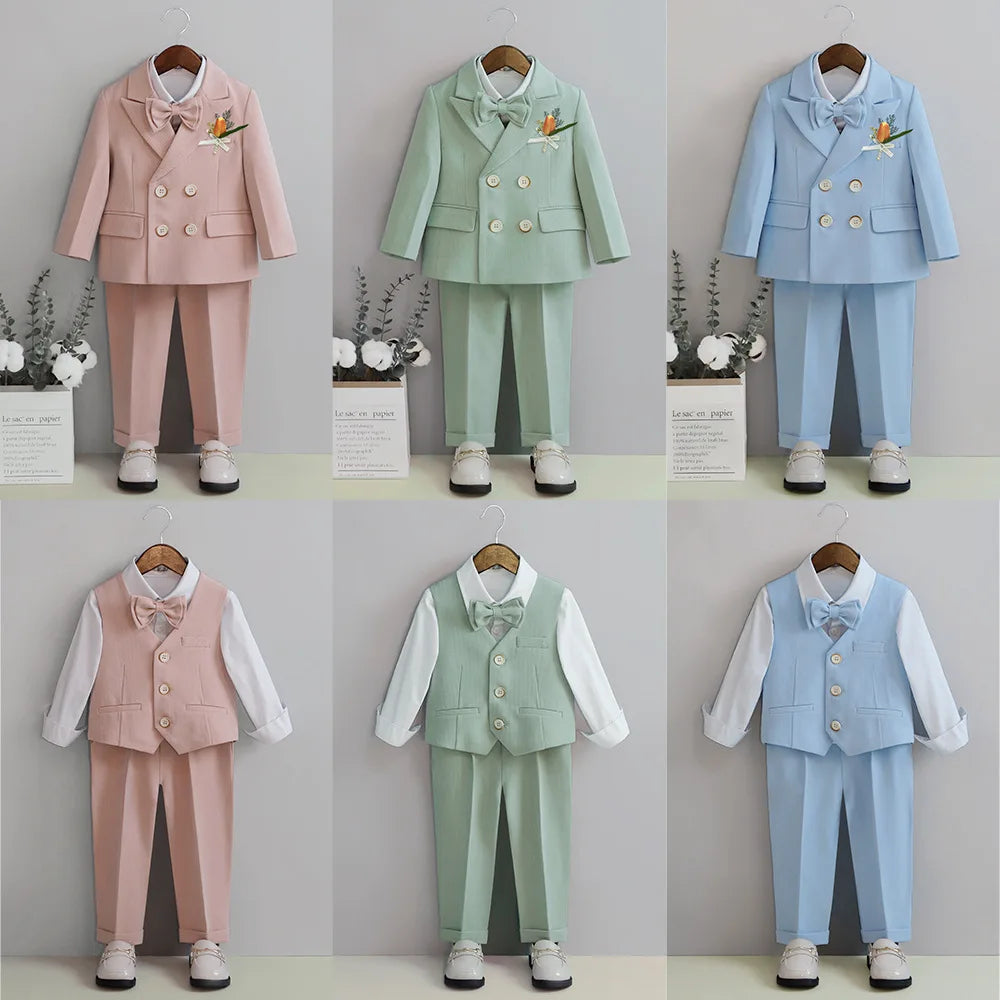 Light Blue Kids Formal Suit Set Double Breasted Design For Boys Elegant Occasion Wear Ideal For Wedding Recital Graduation