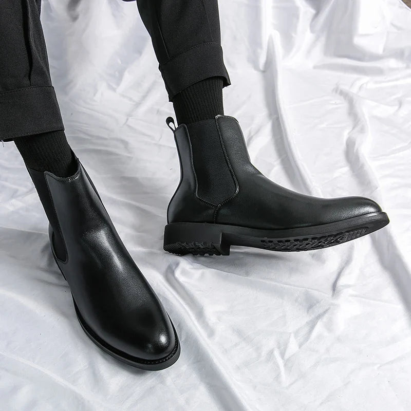 Classic Fashion Men Boots Winter Leather Shoes Autumn Business Chelsea Boots British Style Hombres Botas High Top Footwear Dress