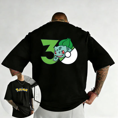 30th Anniversary Bulbasaur Printed T-shirt Summer Men's and Women's Loose Casual Hip Hop Trendy Short Sleeve Top