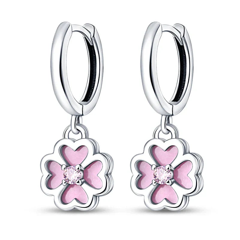 Earrings For Womens 925 Silver Color Pink Rainbow Horse Bear Bee Double Hoop Earrings Fine Engagement Anniversary Jewelry Gifts