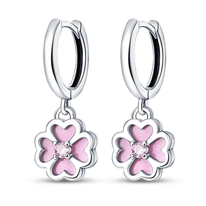 Earrings For Womens 925 Silver Color Pink Rainbow Horse Bear Bee Double Hoop Earrings Fine Engagement Anniversary Jewelry Gifts