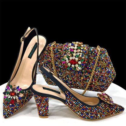 Coffee Women Shoes And Bag Set Luxury African Ladies Pumps Match With Handbag Clutch High Heels Sandals