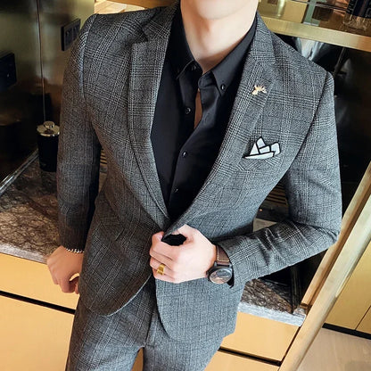 Hemp Suit (Blazer + Pants) Men's Fashion Hosts British Style Work Business Wedding Casual Art Style Elegant Gentleman Suit M-5XL