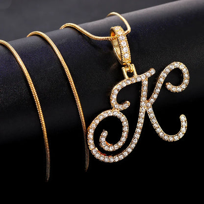 A-Z Cursive Initial Letter Name Pendant Necklace For Women Simple Rope Chain Letter Necklace Fashion Jewelry Gift