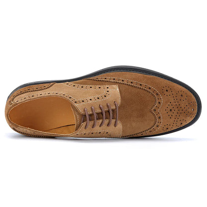 Men's Brogue Suede Leather Shoes, Handmade Carved Lace-up Derby Oxfords, Premium Cow Suede Upper Formal Business Casual Footwear