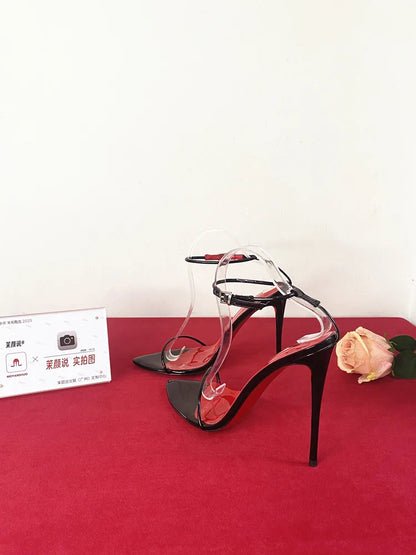 New 12cm minimalist ultra-fine straight strap high-heeled shoes with sexy lace up wristband, plus size slim heel bed sandals