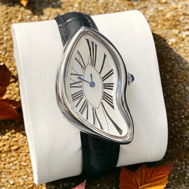 Medieval alien watches melt and twist y2k alien ladies and men Leather strap fashion advanced ins niche design quartz watch