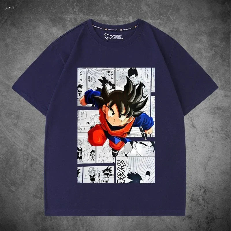 2026 Summer Dragon Ball Oversized T-shirt High Quality  Cotton Goku Manga Panel Print Unisex Retro Casual Tee for Adults Kids
