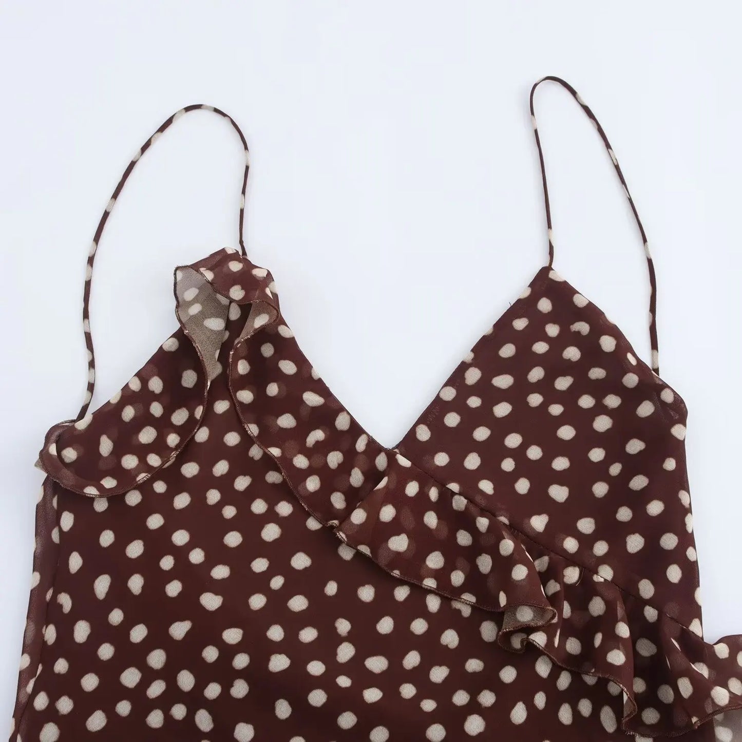 Women's Clothing European And American Style Fashionable Simple Layered Decoration Polka Dot Sleeveless Suspender Dress