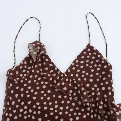 Women's Clothing European And American Style Fashionable Simple Layered Decoration Polka Dot Sleeveless Suspender Dress