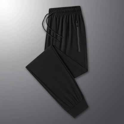 New High-quality Ice Silk Men Casual Straight Leg Pants Two-piece Set For Summer Lightweight Breathable Outdoor Sports Leggings