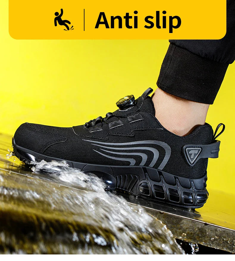 Rotary button new safety shoes for men, anti-impact and anti-piercing work shoes, fashionable men's sports shoes, and safety pro