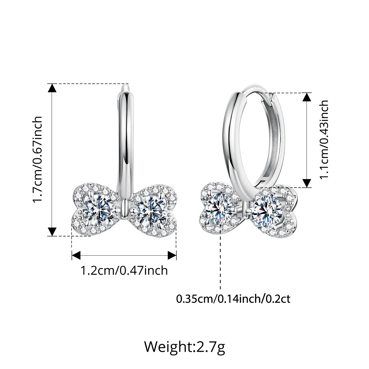 Elegant Moissanite Hoop Earrings for Women, Bow Shape 925 Sterling Silver D Color Round Cut Lab Diamond Earrings