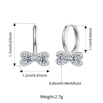 Elegant Moissanite Hoop Earrings for Women, Bow Shape 925 Sterling Silver D Color Round Cut Lab Diamond Earrings
