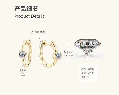 18k Gold 0.3ct 4mm Certified Moissanite Earrings for Women 100% 925 Silver Hoop Earring Wedding Party Jewelry Wholesale