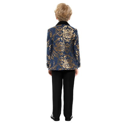 Ornate Jacquard Toddler Suit Set Jacket Pants Bowtie Kids Luxe Concert Tuxedo Ring Bearer Waist Adjustable 3-14 Yrs Suits Suitab