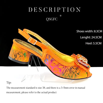 Italian Design Color Matching Rhinestone Comfortable High Heel Shoes And Bag Fashion Style Pointed-Toe Shoes For Women