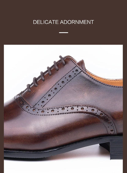 Classic Brogue Shoe Men's Business Suits Matches New Style Genuine Cowhide Handmade Formal Office Wedding Party Mans Dress Shoes