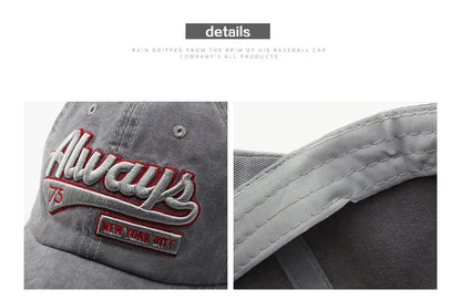Women Men Baseball Cap Fashion Letter Embroidery Snapback Hat Vintage Washed