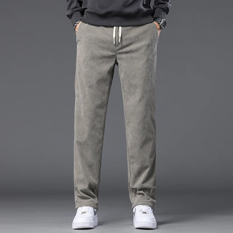 Straight Corduroy Classic Male Pants Khaki Black Gray Baggy Fashion Elastic Waist Trousers Soft Stretchy Casual Men's Clothing