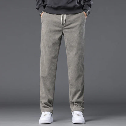 Straight Corduroy Classic Male Pants Khaki Black Gray Baggy Fashion Elastic Waist Trousers Soft Stretchy Casual Men's Clothing