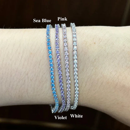 Full 2mm Violet Pink Blue White 5A Zircon Tennis Bracelet for Woman S925 Silver High Carbon All Colored Gemstone Bracelets