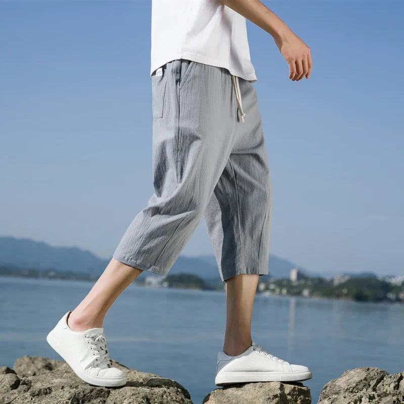Summer Casual Linen Short Pants New Cotton Straight Mens Lightweight Shorts Large Solid Color Gym Fifth Beach Short Pants