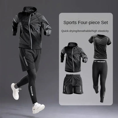 New Men's Sportswear 1-5Pcs Suit  All-Season Running Cycling Fitness Quick Drying Clothing Jogging Training Men's Track Suit Set