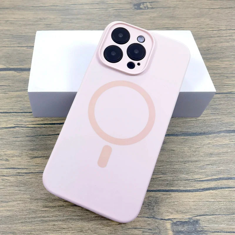 Silicone Rubber Case For iPhone 16 15 14 13 12 Pro Max 16Pro 15Pro 14Pro 13Pro iPhone15 For Magsafe Mag Safe Charge Cover