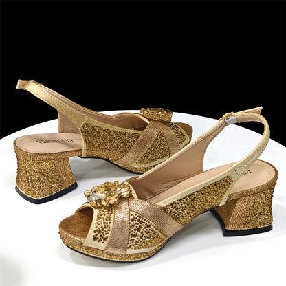 Luxurious Italian Women's Party Shoe and Bag Set – Elegant Black Rhinestone Peep-Toe High Heels Sandals for Weddings