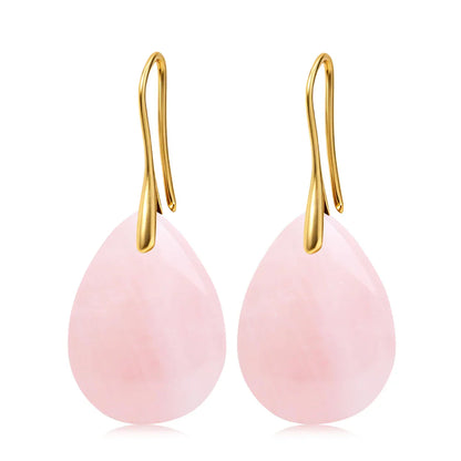 Natural Stone Pendant Women's Teardrop Earrings Elegant Gem Jewelry Creative Gift Black Obsidian Amethyst Rose Quartz Earrings