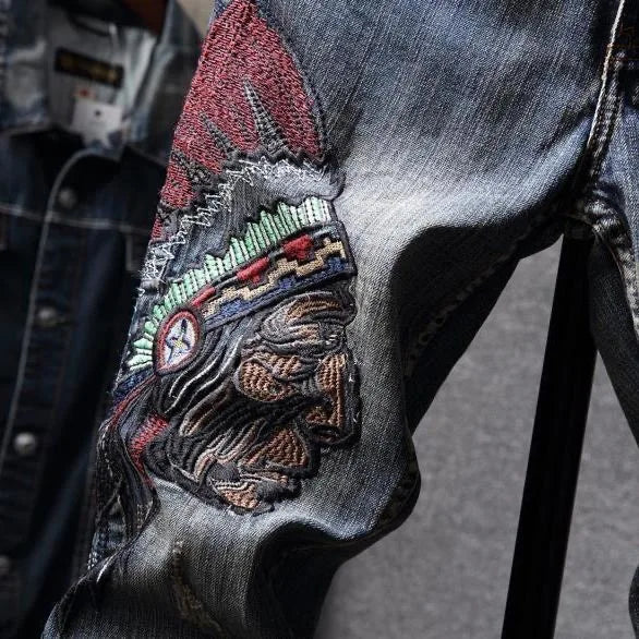 Spring and Autumn fashion trend printed straight-leg stretch denim jeans for men comfortable casual sports high-quality jeans