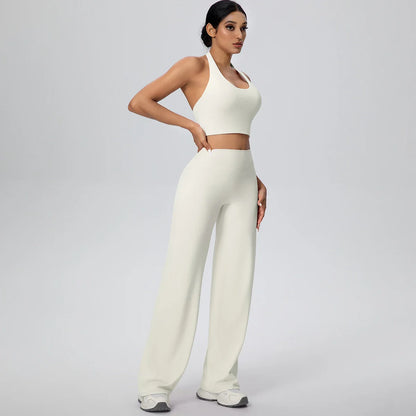 2PCS Woman Backless Hanging Neck Bra and Pants Yoga Set Summer Breathable Gym Sports Running Workout Top Hot Sales Yoga Set