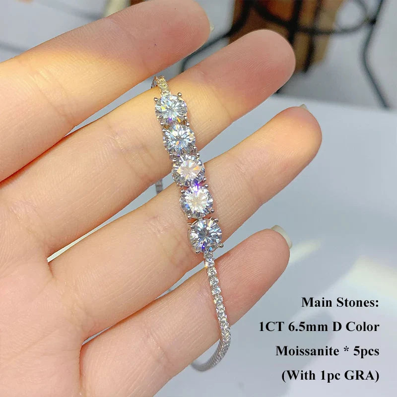 Pink Blue Green Moissanite Diamond Link Bracelet 6.5mm 5cttw for Woman 925 Silver Plated 18K Adjustable Chain Bracelets