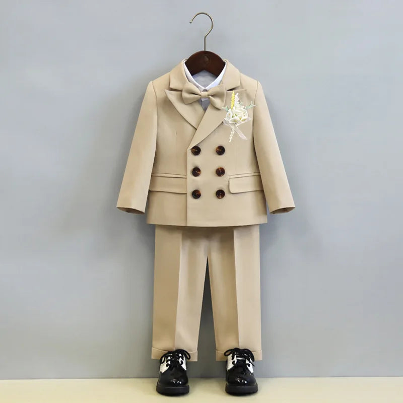 Children's Boys Autumn Formal Green Suit Boys Wedding Suit Children 1 To 14yrs Kids Blazer Pant Bowtie Flower Boys Suits Outfits