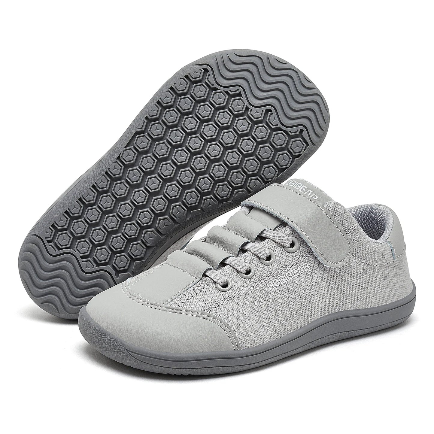 Boys Girls Barefoot Shoes Kids Wide Toe Minimalist Sneakers Lightweight Hook Loop Artificial Leather Fabric Shoes