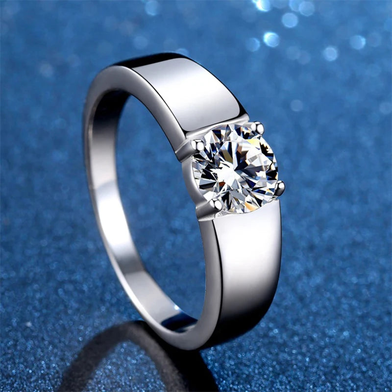 1ct 2ct D Moissanite Wedding Band Men Ring 925 Sterling Silver Engagement Rings For Man With Certificate Fine Jewelry