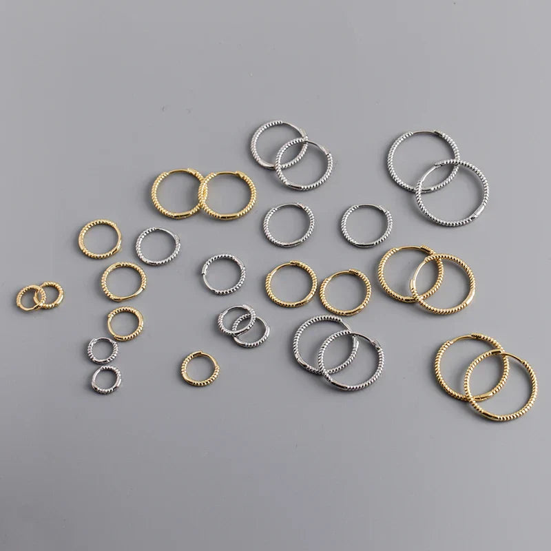 925 Sterling Silver Fashion Piercing Charm Twist Huggies Hoop Earrings for Women Rock Gothic Unisex Jewelry Ear Buckles